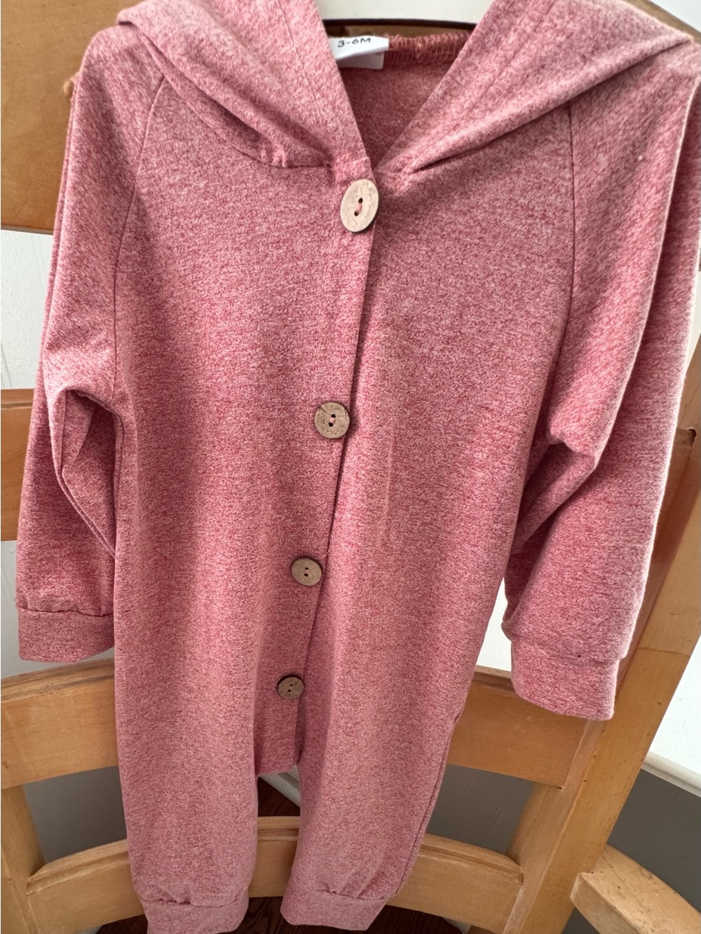Kids Hooded Button-Up One-Piece in Dusty Rose